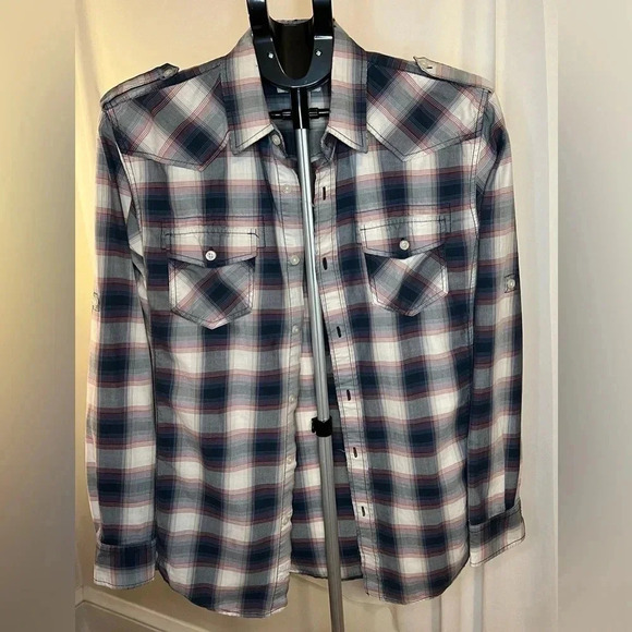 Vintage American Rag Plaid distressed Western Style button Down Size M - Picture 4 of 14